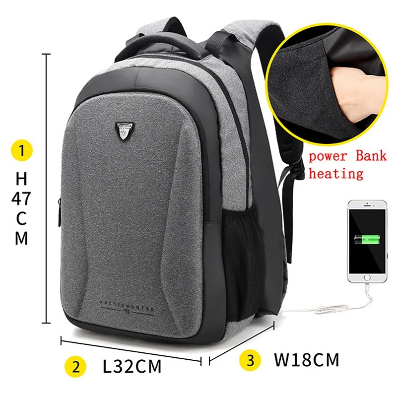 

ARCTIC HUNTER Outdoor Multi-Function Travel Backpack Heating Backpack USB Charging Computer Bag Waterproof Men Bag