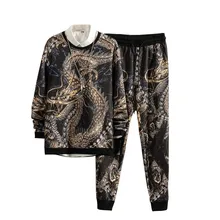 Осень китайский спортивный костюм дракона Для мужчин комплекты Для мужчин s хип-хоп черные Худи Кофты мужской моды джоггеры тренировочный костюм 5XL