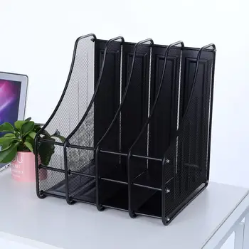 

4 Slots File Organizer Metal Magazine Book Stand Rack Office Desktop File Holder Anti-rust File Storage Tool