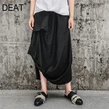 [DEAT] Новинка, осенне-зимняя юбка с высокой эластичной талией, черная юбка с неровным подолом, женская модная юбка, JT025