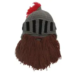 Косплей рыцарь вязаный шлем мужские шапки зимние теплые борода шляпы смешная шляпа Ручная стирка только не отжимает бородатая кисточка