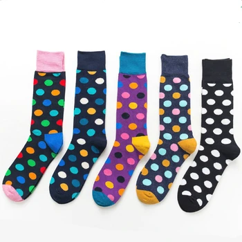 

PEONFLY 2020 Fashion Colorful Dot Cotton Men Happy Socks Personality Weave Point Tide Harajuku Casual Funny Socks Men Meias
