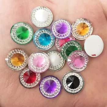

50PCS Shiny Resin Double Color 14mm round Flatback rhinestone Wedding Embellishment diy appliques SK25*2