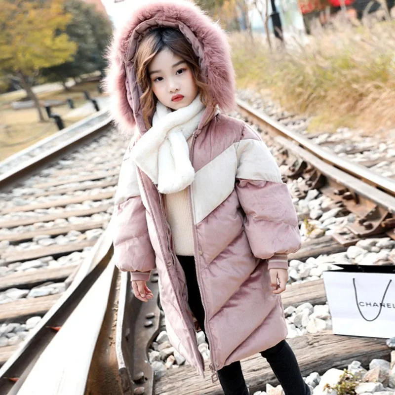 

-30 Winter 2018 Children Velvet Coat Girls Loose Thick Padded Girl Jacket Kids Outerwear Tops Warm Hooded Coats for Teenagers