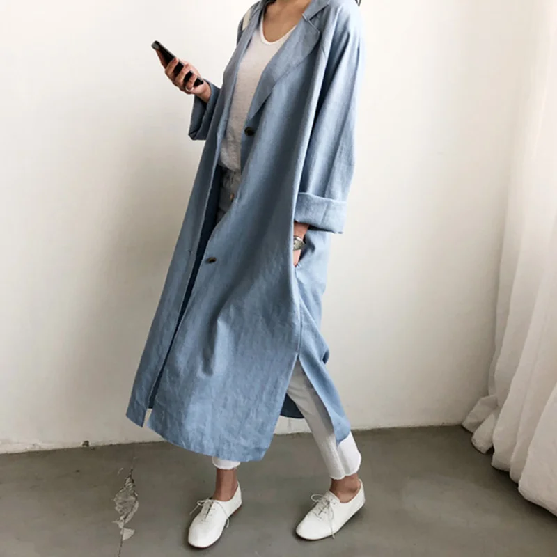 Qiukichonson тонкий весенне-осенний плащ корейская мода ленивый оаф стиль для женщин