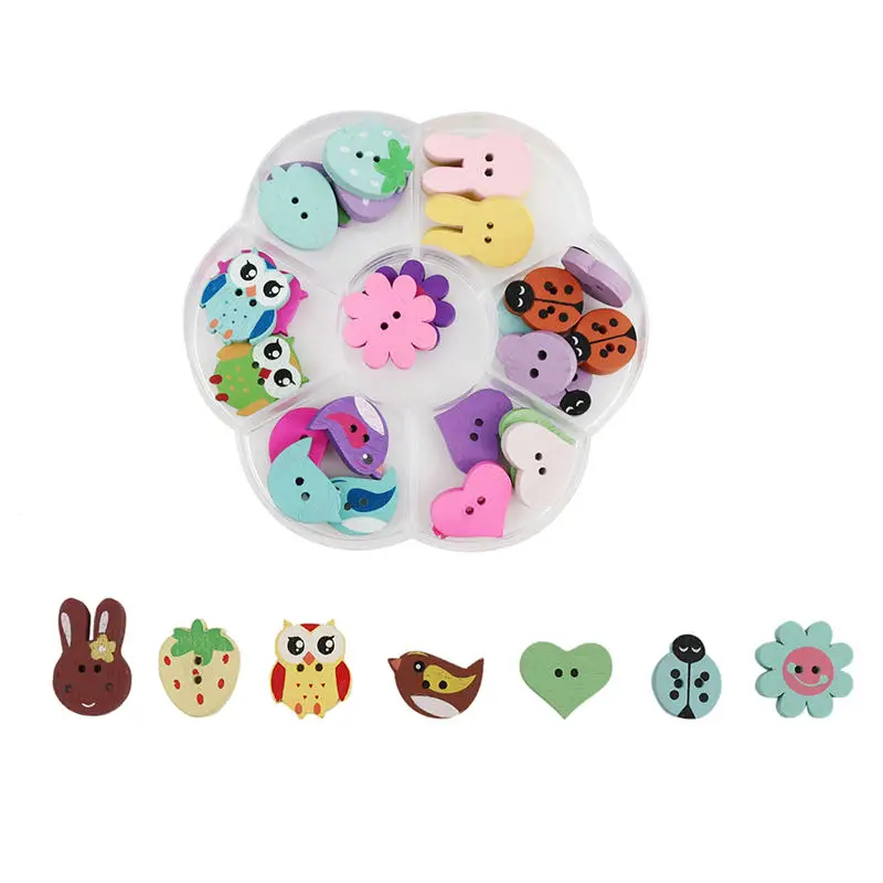 

Wood Sewing Buttons Scrapbooking Two Holes Owl Animal Multicolor Rabbit Crafts Accessory 25x16mm - 18x15mm, 1 Box(33 PCs/Box)