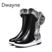 Dwayne Big Size Winter Natural Real Big Rabbit Fur Cow Suede Zip Hair Snow Boots Women Plus Short Lady Boots Female Fur Boot 2018 new cow suede plus big size 34 42 black brown zip buckle fashion knee high autumn winter lady females womens boots x1690