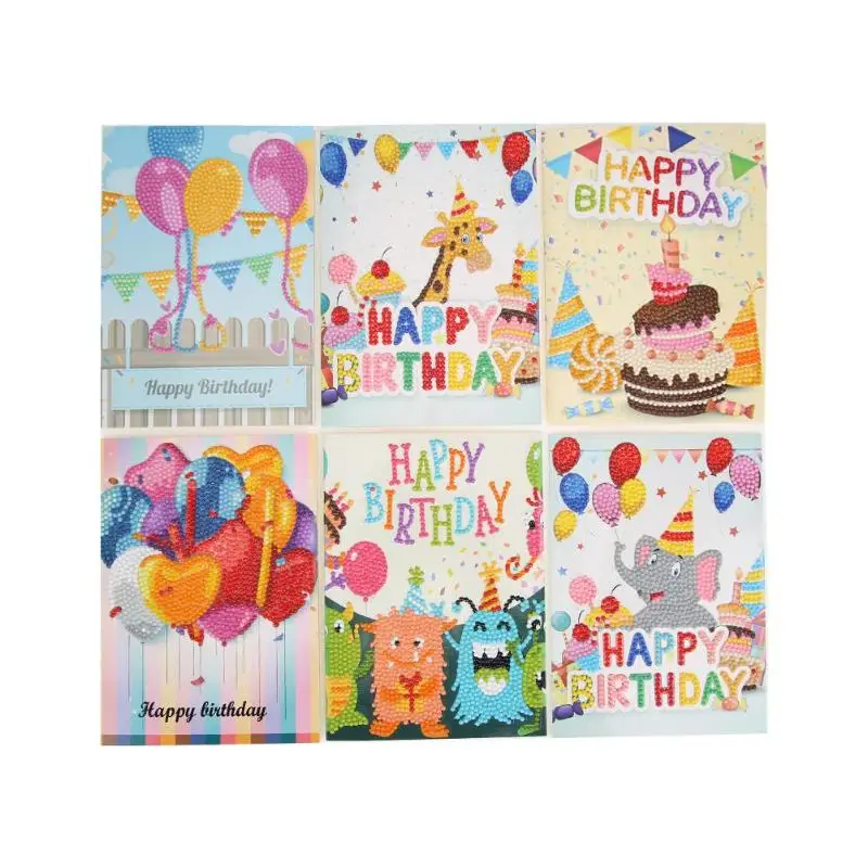 

6pcs Cartoon Greeting Cards DIY Diamond Painting Birthday Paper Handmade Postcards Craft Diamond Embroidery Birthday Gifts