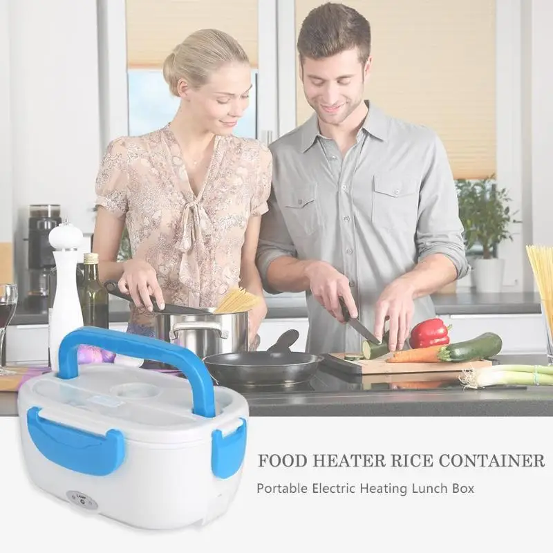  Electric Lunch Box with Spoon Portable Electric Heating Food Heater Rice Container for Office Car L