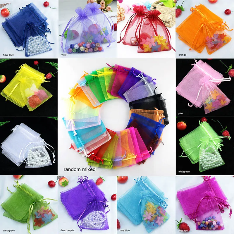 

Household Candy Packing Wedding Gift Jewelry Bags Organza Bag Jewelry Packaging Display 24 Colors Jewelry Pouches 100 Pcs