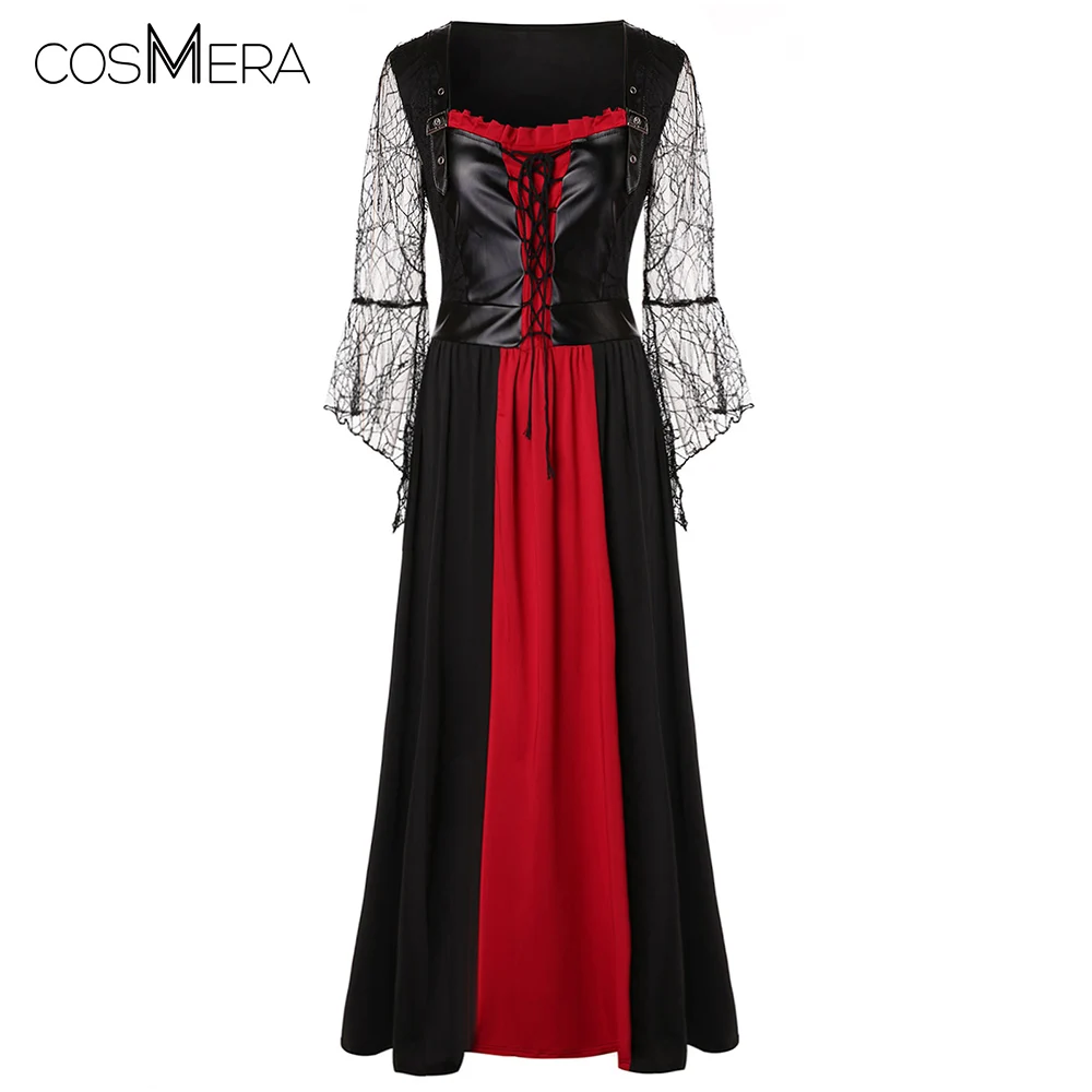 CosMera Lace Up Halloween Dress Plus Size Lace Insert Maxi Dress Women