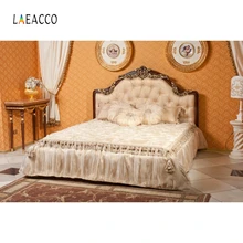 Laeacco Boudoir Interior Luxurious Bed Curtain Pillow Photography Backgrounds Customized Photographic Backdrops For Photo Studio