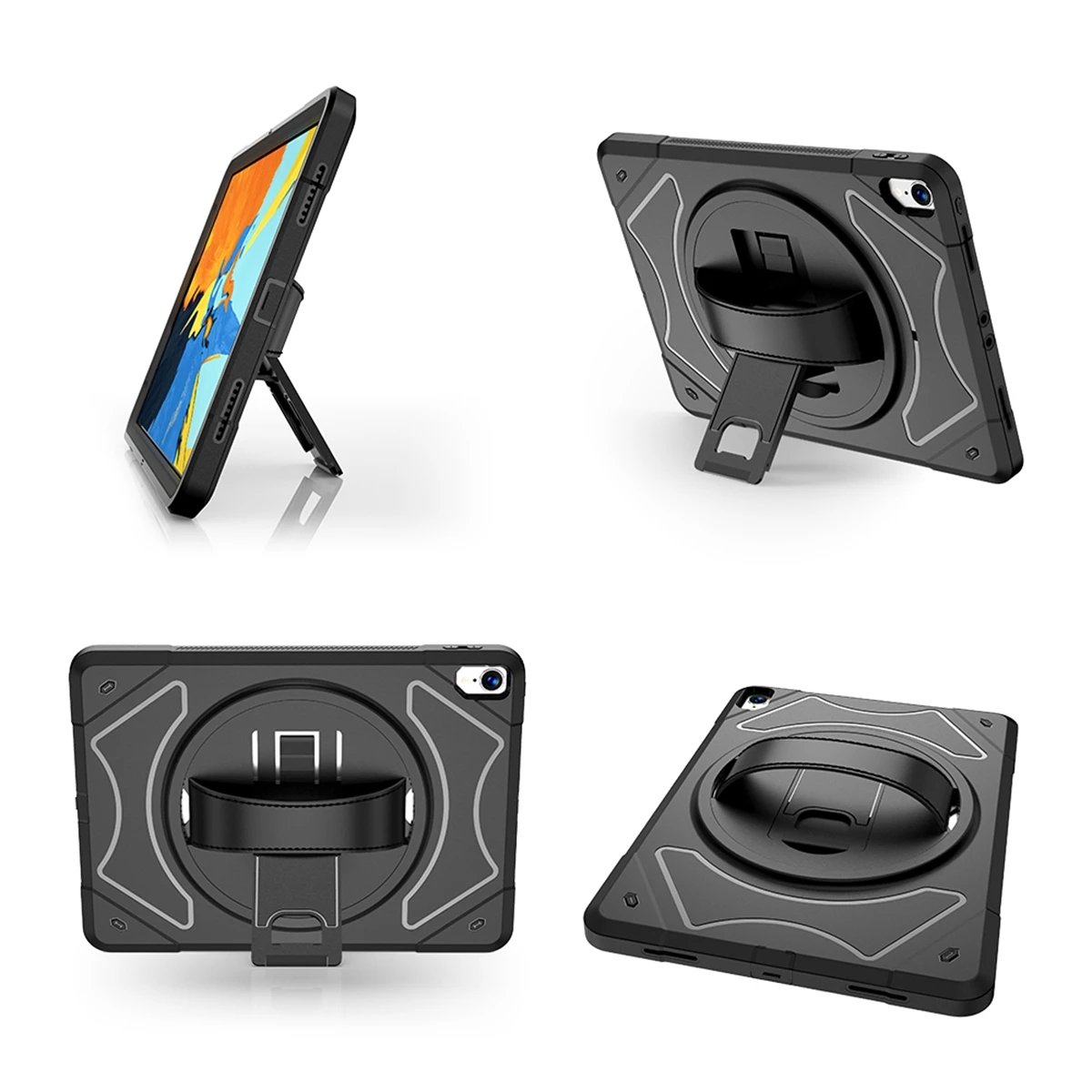

for iPad Mini 5 / iPad Mini 2019 Tablet Back Case PC + TPU Cover Shockproof Protective Shell with Bracket and Hand Strap