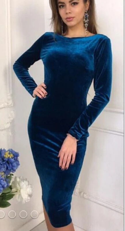 

Women Ladies Formal Bandage Bodycon Sexy Elegant Long Sleeve Evening Party Midi Dress Velvet