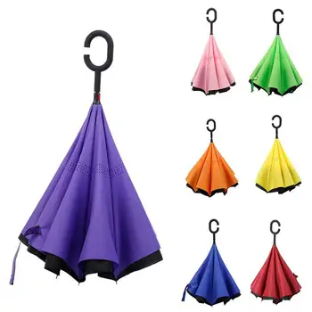 

C-shape Handle Windproof Reverse Double Layer Umbrella Inverted Umbrella Holder Car Bag for Fishing Men Rain Reverse Umbrella