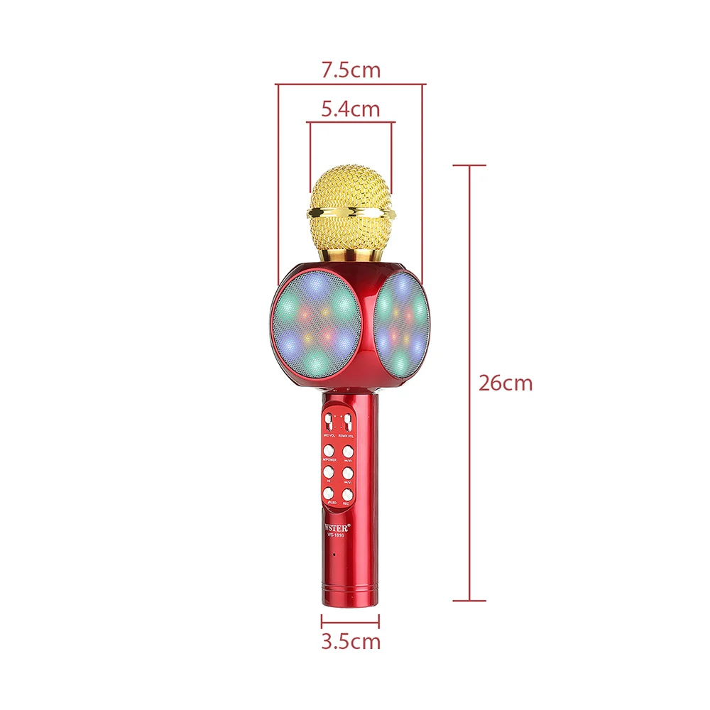 WS-1816 беспроводной bluetooth Многофункциональный микрофон для караоке с светодиодный светильник