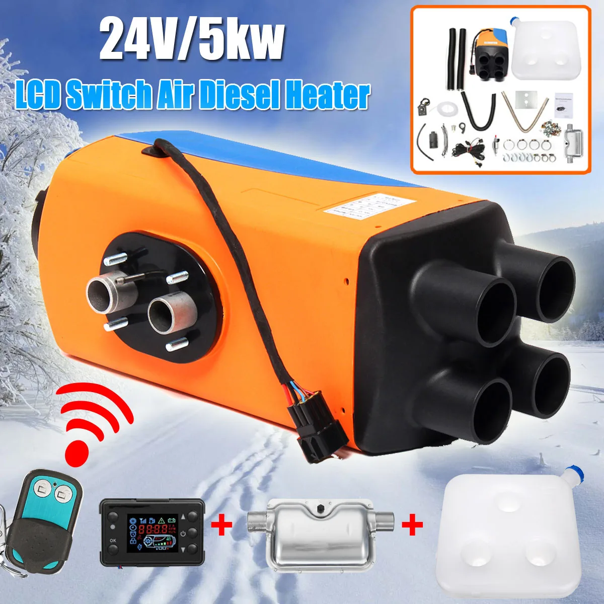 24V Car Heater 5KW Car Parking Air Diesels Fuel Heater 4 Holes 5000W