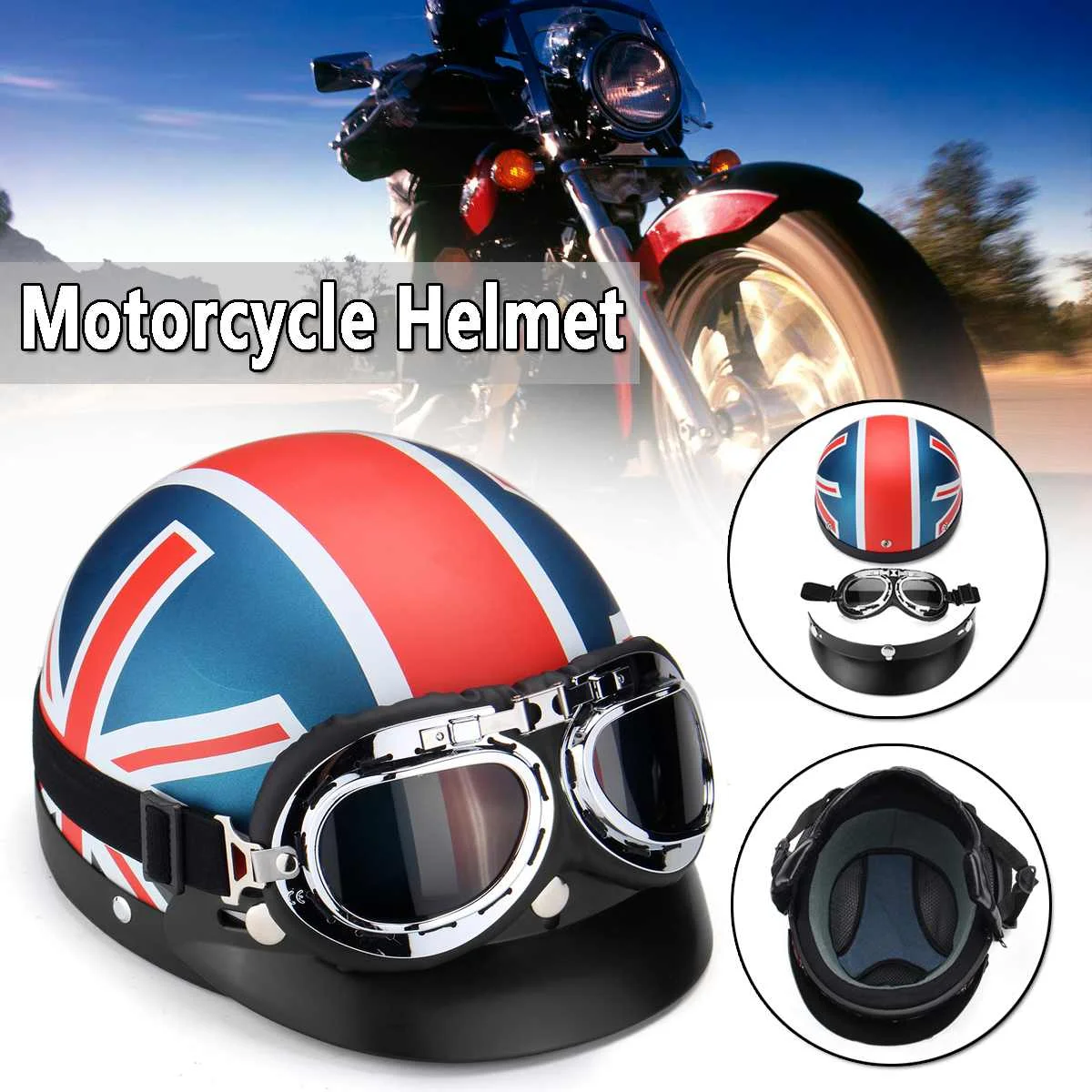 

Universal Motorcycle Helmet 3/4 Open Face With Goggles Adjustable Retro Motocross Vintage Motorbike Helmets Protective Gears