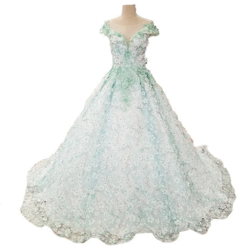 2018 New Mint Green Lace Bridal Gowns SleevelessV neck