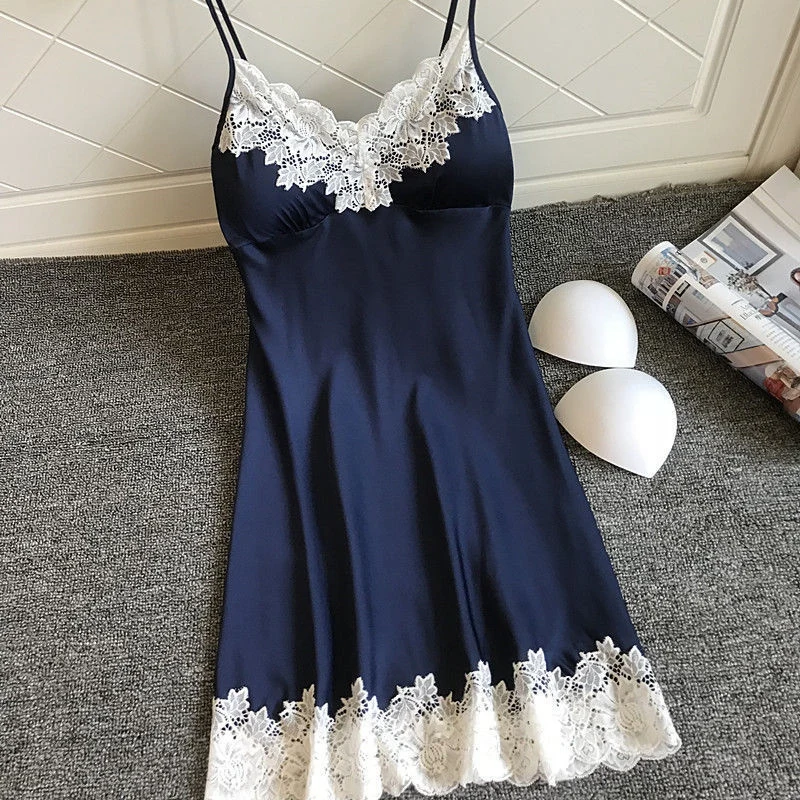 

Women Sexy Lingerie Silk Lace Paddad Push-Up Dress Babydoll Nightdress Nightgown Sleepwear