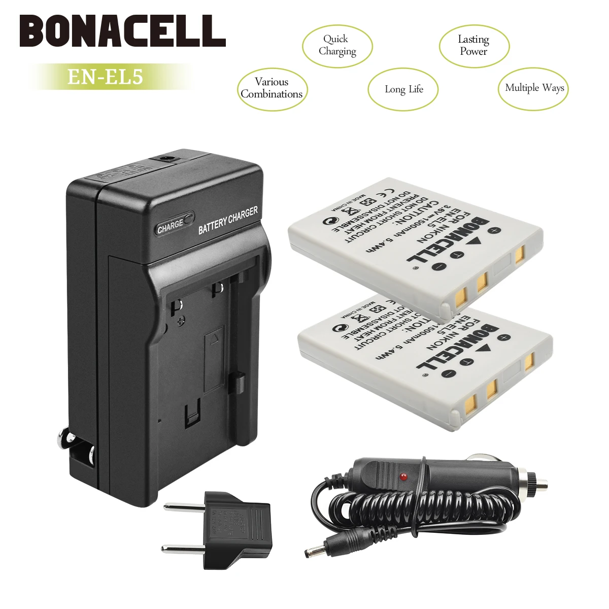 Bonacell 1500 мА/ч, EN-EL5 цифровой Камера Батарея+ Зарядное устройство для цифровой камеры Nikon Coolpix P4 P80 P90 P100 P500 P510 P520 P530 P5000 P5100 L50