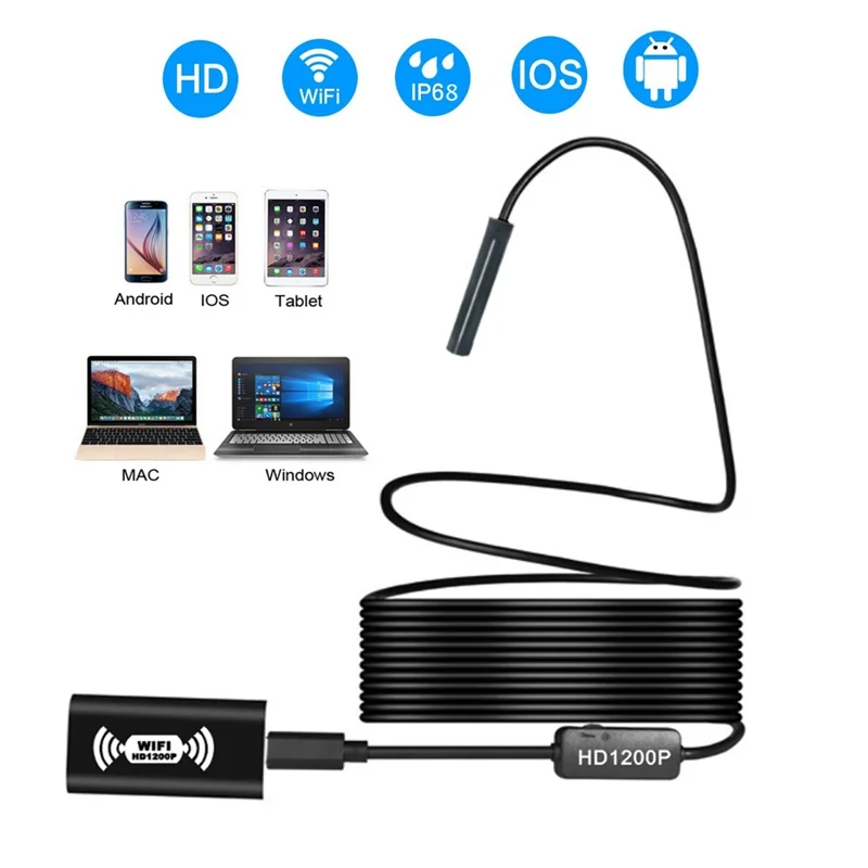 

8 mm 8LED WIFI Endoscope Camera HD 1200P Waterproof Cable Inspection Camera USB Endoscope Borescope for Android PC IOS Endoscope