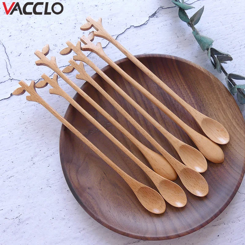 

Vacclo Wooden Spoon Kitchen Tool Creative Tree Fork Handle Eucalyptus Mixing Spoon Coffee Spoon Slender Handle Wood Small Spoon