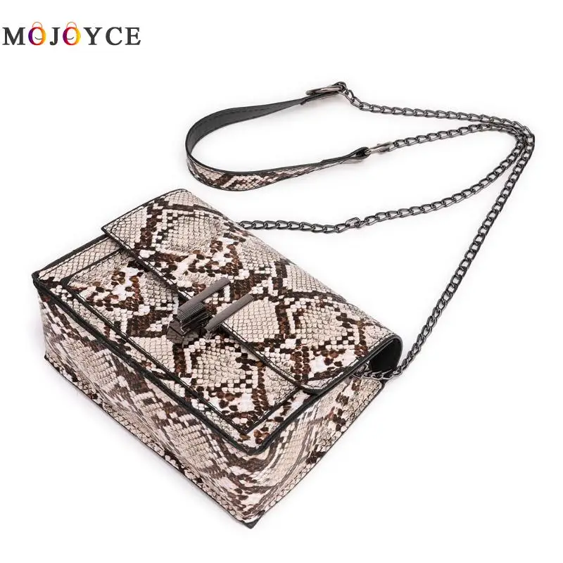 New Fashion Small Snake Print Flap Shoulder Bag Female PU Leather Chain Crossbody Bags for Women Size 17x13x7cm