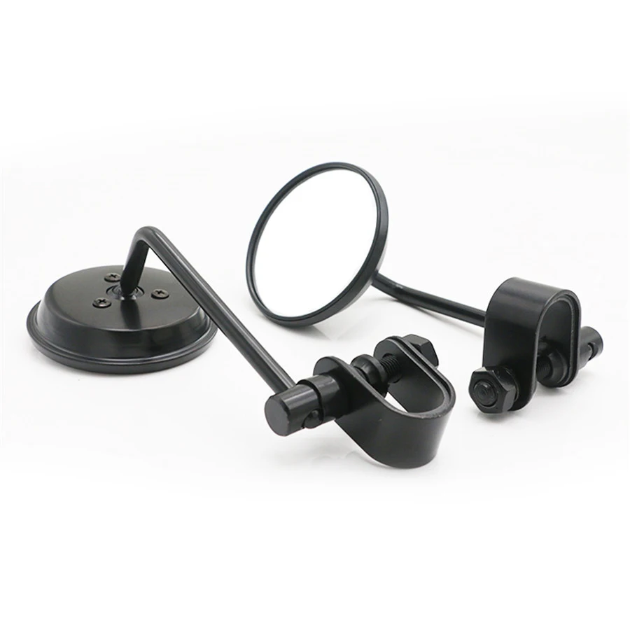 

Motorcycle Handlebar Rear View Mirrors Round Retro Black With U-shape 22-25mm Adapter