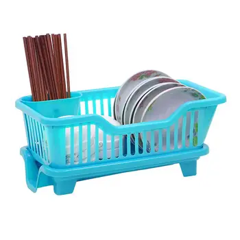 

Blue Kitchen Sink Dish Drying Rack Drainer Washing Holder Basket Organizer Tray