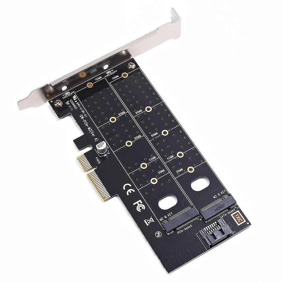 Двойной адаптер M.2 Pcie M2 Ssd Nvme (ключ M) или Sata B) 22110 2280 2260 2242 2230 до Pci E 3 0X4 хост