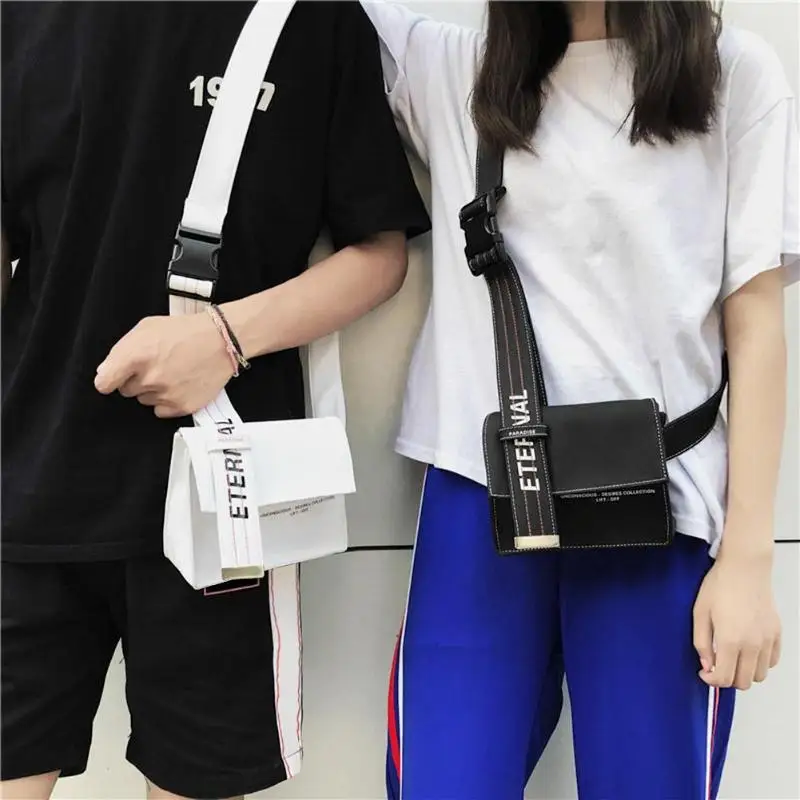 

Casual Satchel Unisex Square Shoulder Messenger Handbags Fashion Women Men Durable Sticker PU Leather Crossbody Bag Black White
