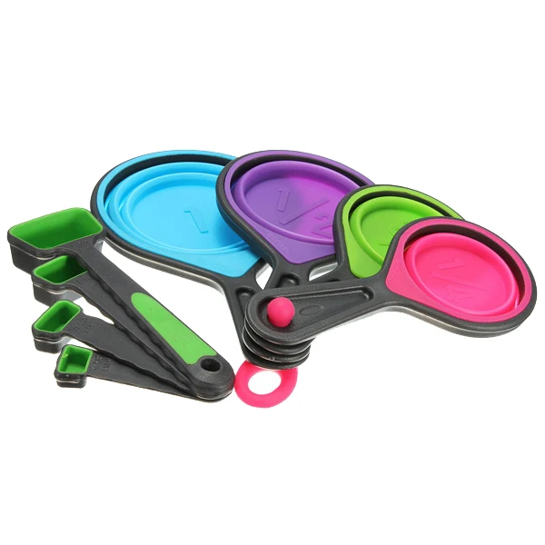 

8 x Silicone Measuring Cups Set Spoon Kitchen Tool Collapsible Baking Cook