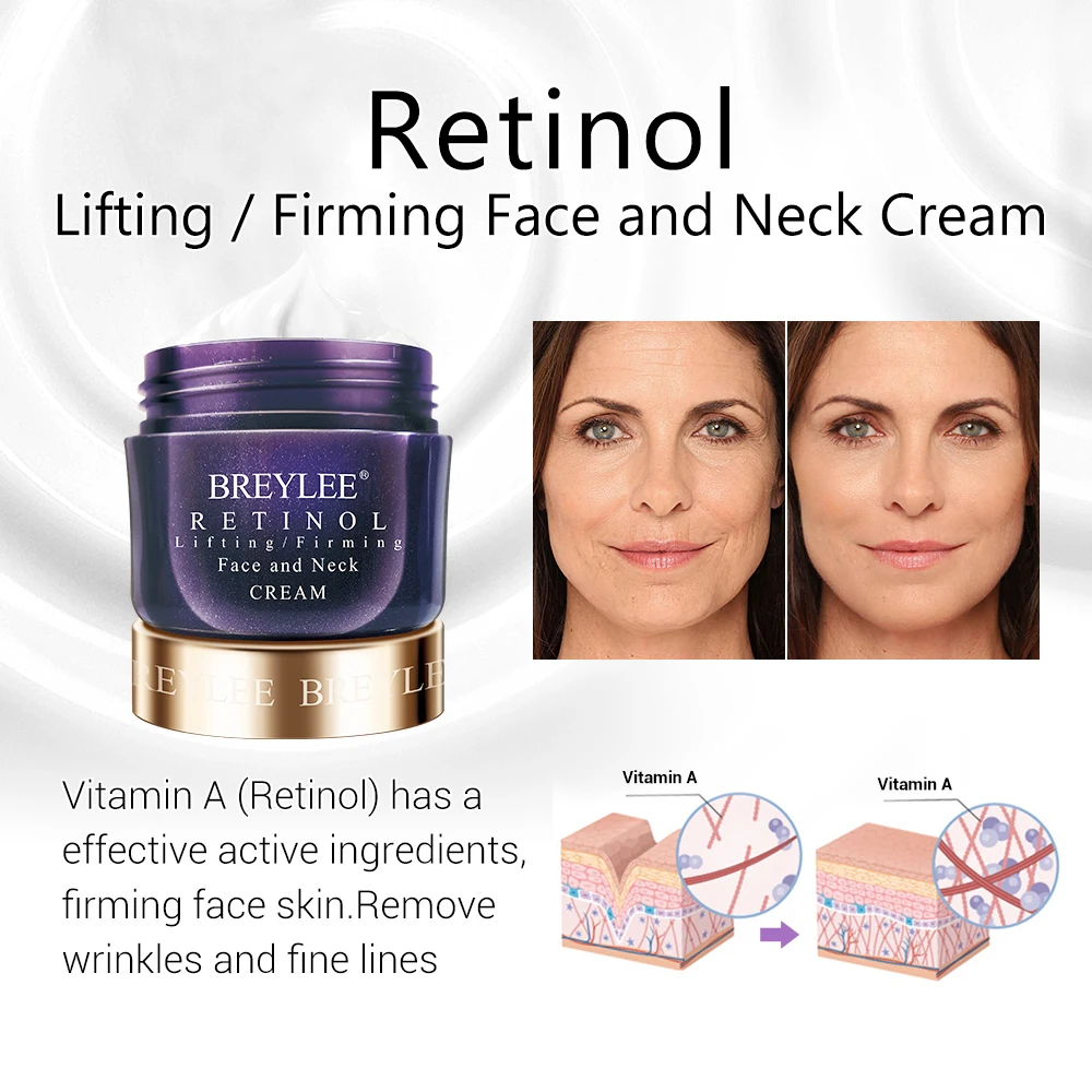 Breylee Face Cream Hyaluronic Acid Moisturizing Day Cream Retinol Anti Wrinkle Vitamin C Whitening Skin Care Acne Treatment 40g