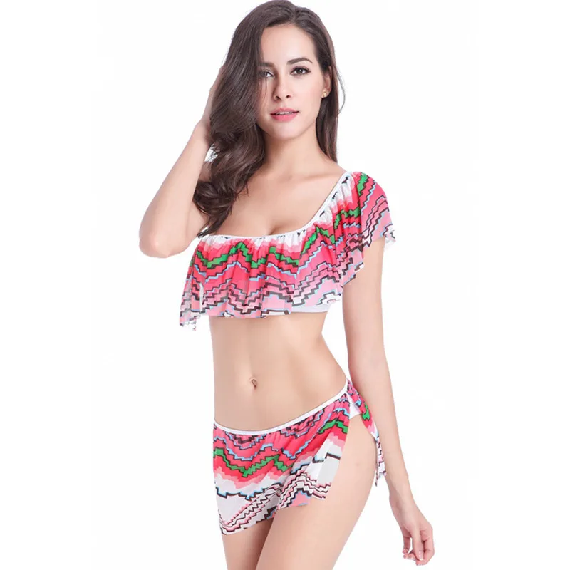 

Sexy Swimwear Women Bikinis 2019 Mujer Brazilian Push Up Ruffle Bikini Set Printed Swim Swimsuit Bathing Suit Biquinis Feminino