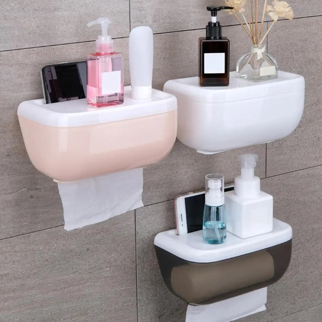 

Homdox Wall-mounted Suction Cup Tissue Box Dispenser Napkin Holder Box Paper Tray Roll Drain Shelf Bathroom Toilet Paper Holder