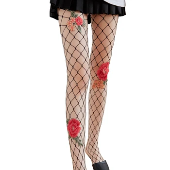 

Fashion Women's Sexy Mesh Peony flowers Embroidery Fishnet Tights Stockings Chic Pattern Long Pantyhose