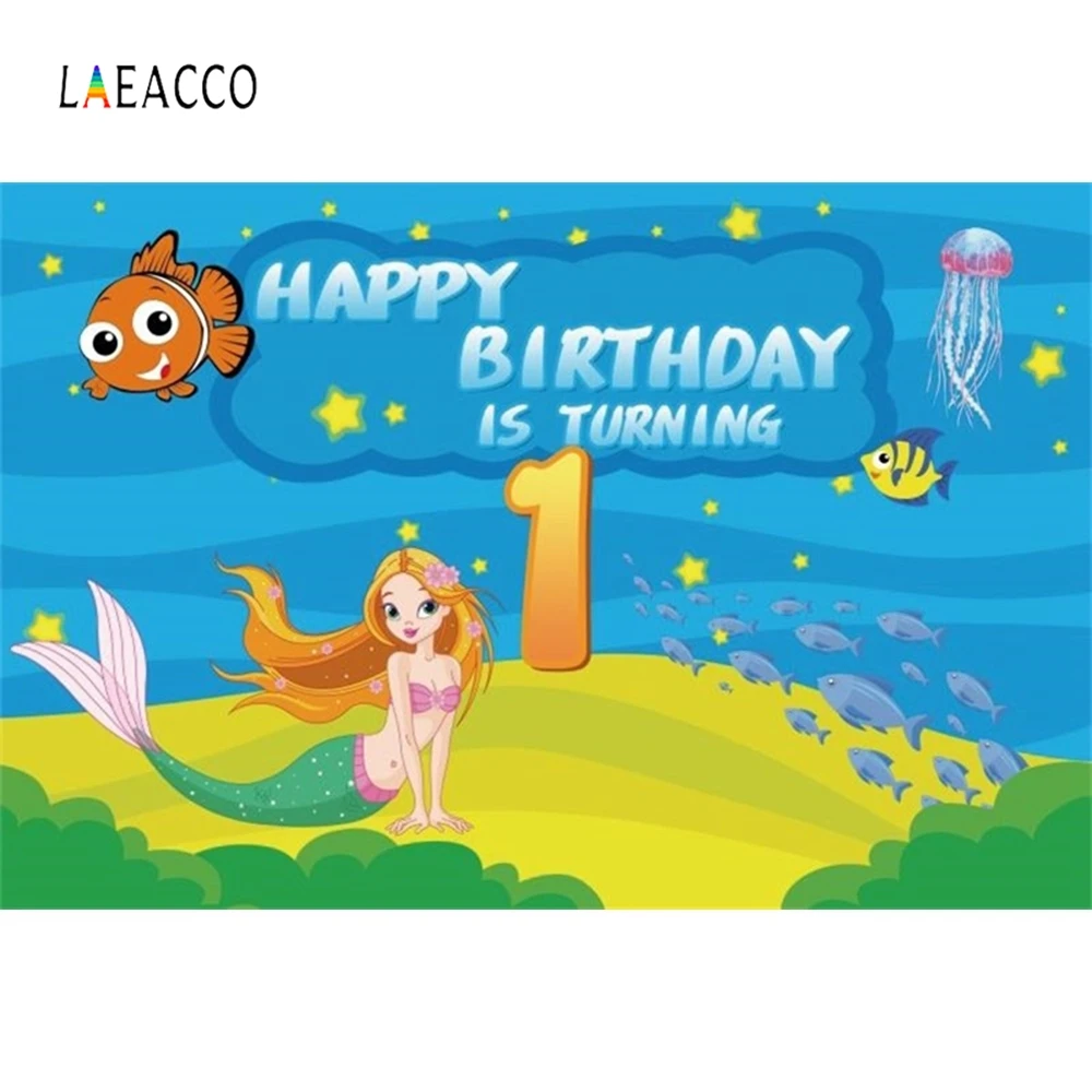 

Laeacco Baby Girl Mermaid Birthday Party Backdrop Photography Backgrounds Customized Photographic Backdrop For Photo Studio