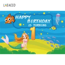 Laeacco Baby Girl Mermaid Birthday Party Backdrop Photography Backgrounds Customized Photographic Backdrop For Photo Studio