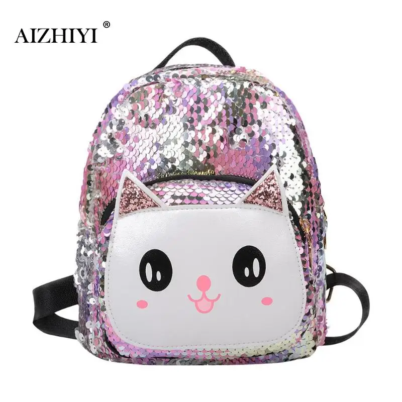 

Sequins Cat Backpacks Women PU Mochila Bling Rucksack Glitter Teenager Girls Travel Shoulder Bags School Bag Sequin Bolsas Mujer