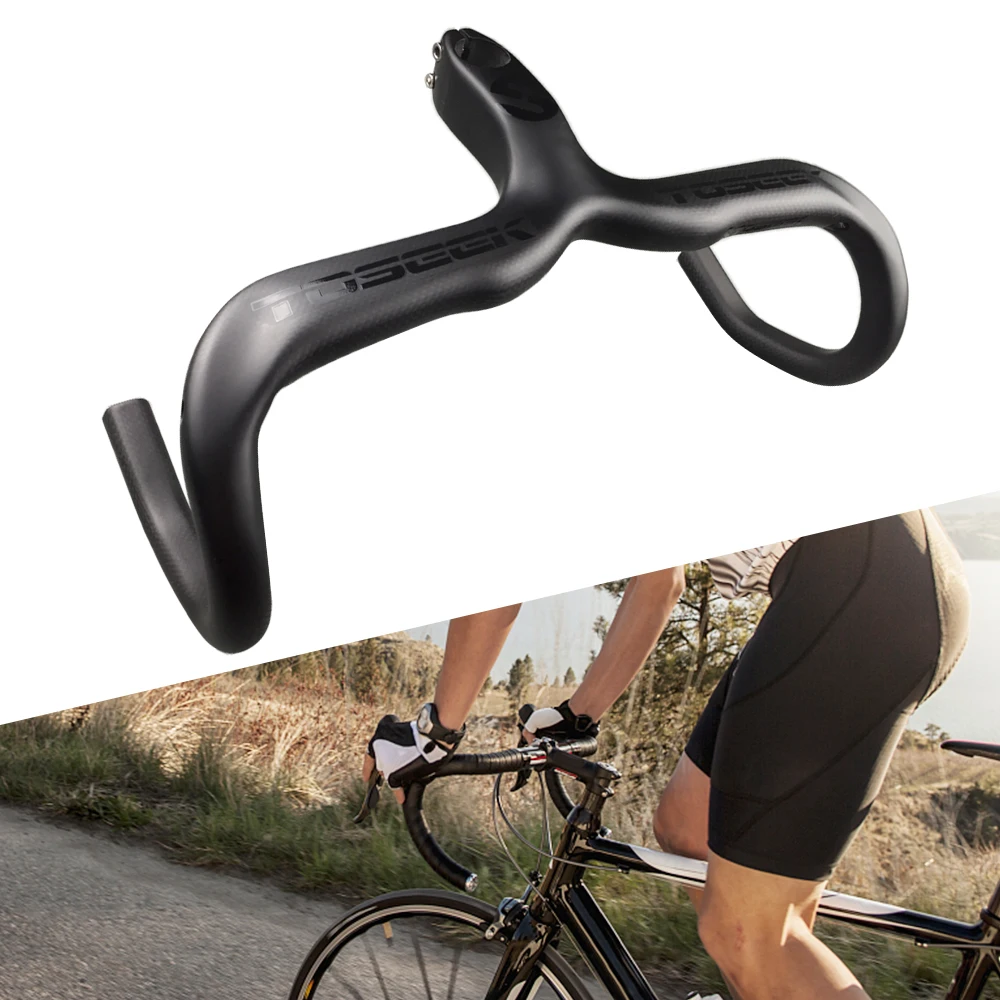 

400/420mm T800 Full Carbon Fiber Bike Drop Bar Integrated Road Bicycle Bike Bent Handlebar 28.6mm Fork Clamp Diameter 90mm Stem