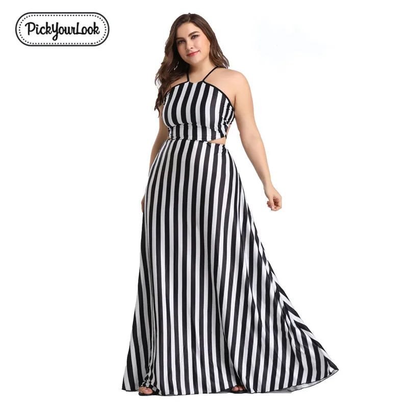 

PickyourLook Womens Ladies Plus Size Striped Backless Maxi Long Dress Party Evening Club Party Holiday Casual Bandage Dress