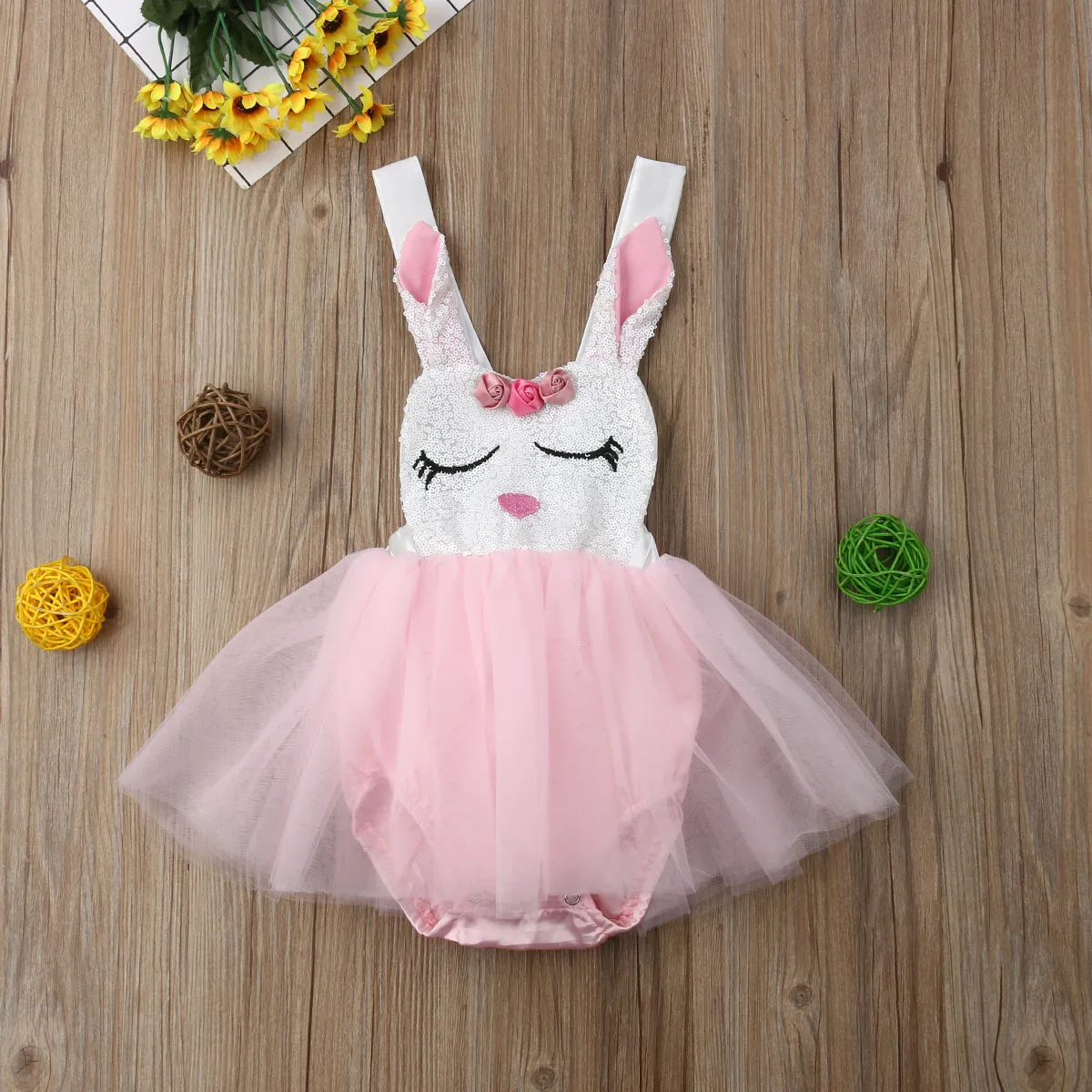 

2019 Newborn Baby Girls Summer Sleeveless Sequins Bunny Back Bow Romper Sundress Tulle Tutu Dress Outfit Cute Clothes 0-24M