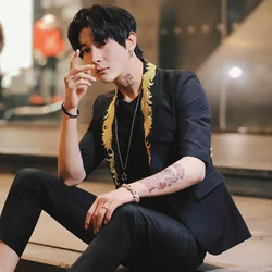 Embroidery Men Suits Blazers Korean Slim Fit Wedding Suit 2019 Summer Casual Social Party Tuxedo 2 Pieces Smoking Costume Homme Embroidery Men Suits Blazers Korean Slim Fit Wedding Suit 2019 Summer Casual Social Party Tuxedo 2 Pieces Smoking Costume Homme