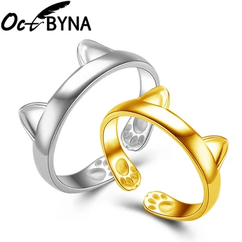 MEJOR OFERTA ❤️ Octbyna-Anillo de plata y oro diseño de anillo de oreja de gato, joyería de moda, anillo lindo de gato para mujeres y niñas, dijes ajustables, Anel - discount item 45% OFF Joyas y complementos