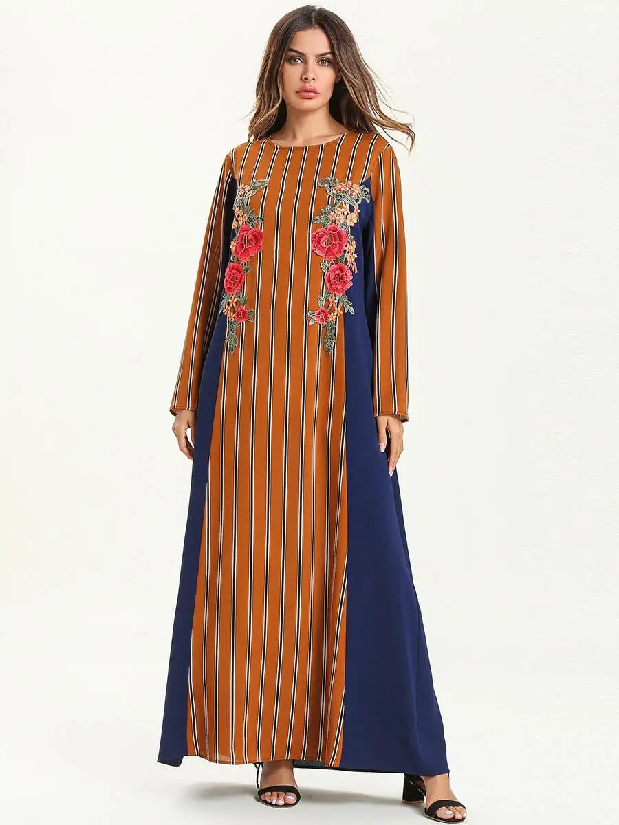 Abaya полосатый Женский Арабский Кафтан мусульманское длинное платье макси