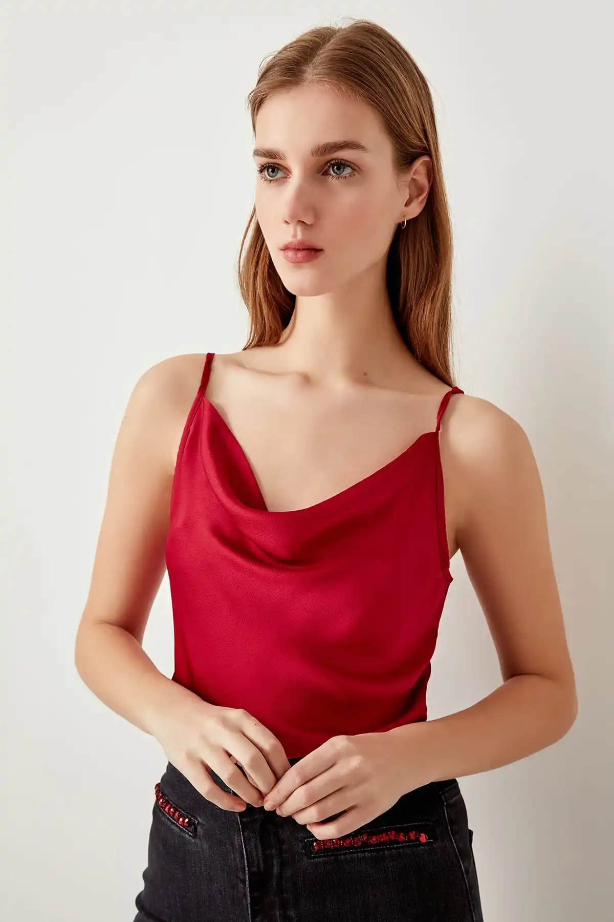 

Trendyol Bordeaux funnel Collar Blouse TWOSS19BB0161
