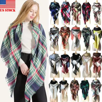 

2019 Desigher Women's Knitted Scarves Checked Spring Winter Plaid Color Patchwork Cashmere Scarves Shawls Stole Long TartanScarf