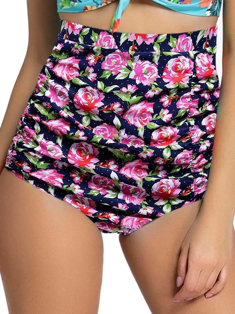 New Hot Sale Two-Piece Separates Women Retro Floral High Waist Bikini Bottom Swimwear Swimsuit Bathing Swimming Beachwear