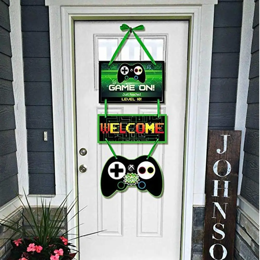 Video Game Happy Birthday Banner, Gaming Party Supplies With Game On & Level Up Pictures, Party Favors Decorations For Boys